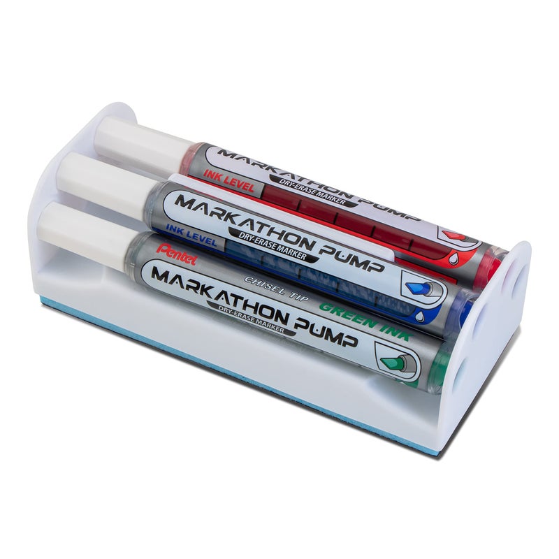 Pentel Markathon Pump Dry Erase Marker, Chisel Tip, Assorted Colors, 4 Pack with Eraser (MWL6SXBP4MKIT) - Image 2